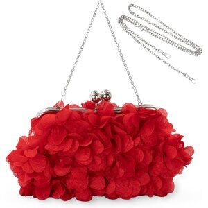 Women's Red Detachable Floral Elegant Chain Party Wedding Prom Clutch Bag